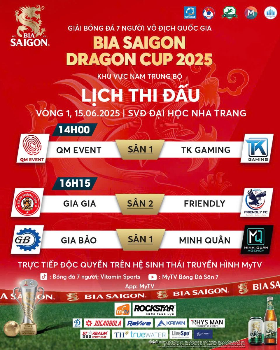 Khởi động Giải bóng đá 7 người vô địch Quốc gia Bia Saigon Dragon Cup 2025 - Khu vực Nam Trung Bộ