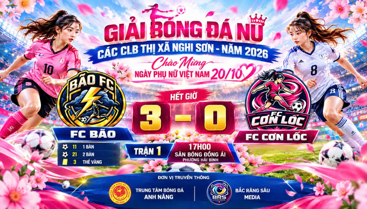FC Trường Lâm, FC Bão và FC Mầm non ra quân thắng lợi ở Giải bóng đá nữ các CLB thị xã Nghi Sơn năm 2026