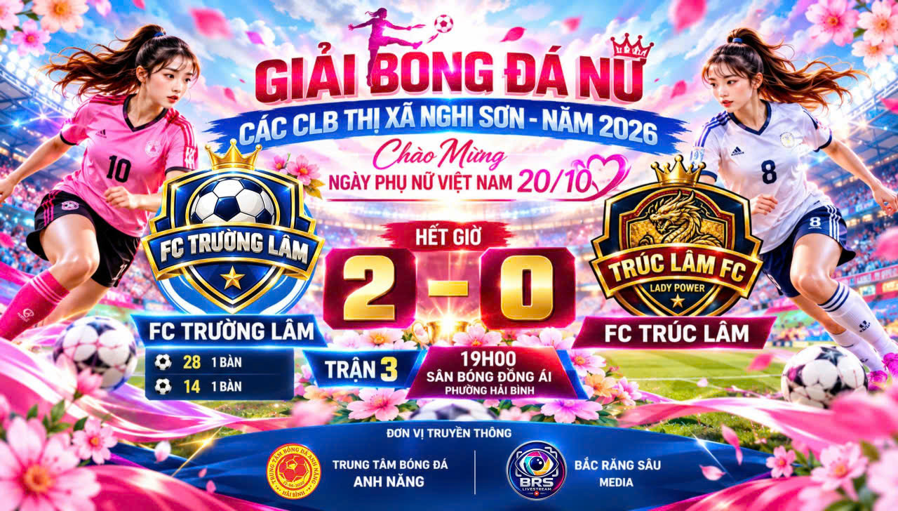 FC Trường Lâm, FC Bão và FC Mầm non ra quân thắng lợi ở Giải bóng đá nữ các CLB thị xã Nghi Sơn năm 2026