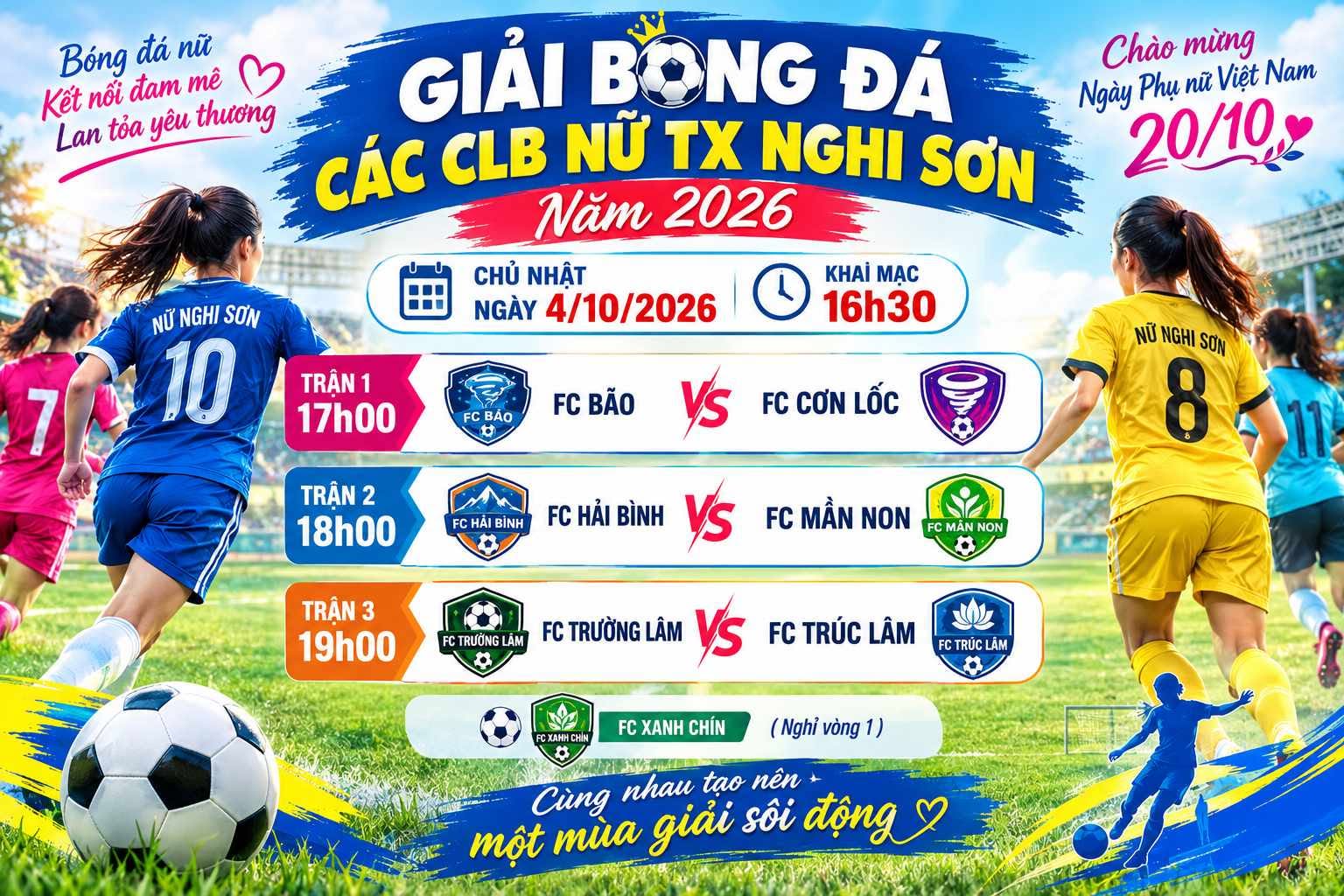 Giải bóng đá nữ thị xã Nghi Sơn năm 2026 khai mạc ngày 4/10
