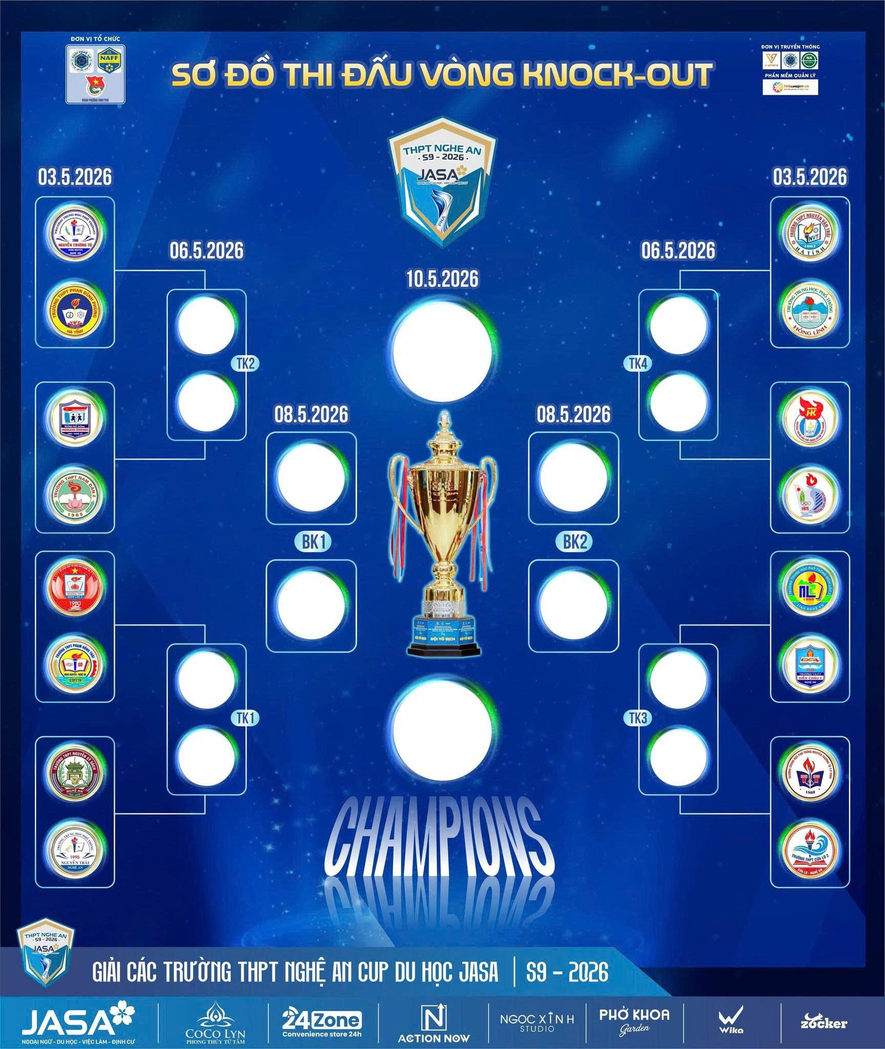16 đội dự vòng knock-out giải bóng đá các trường THPT Nghệ An tranh cúp Du học JASA 2026
