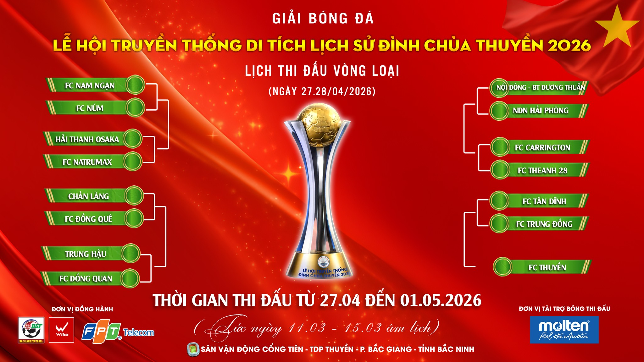 Giải bóng đá Lễ hội truyền thống di tích lịch sử đình chùa Thuyền 2026