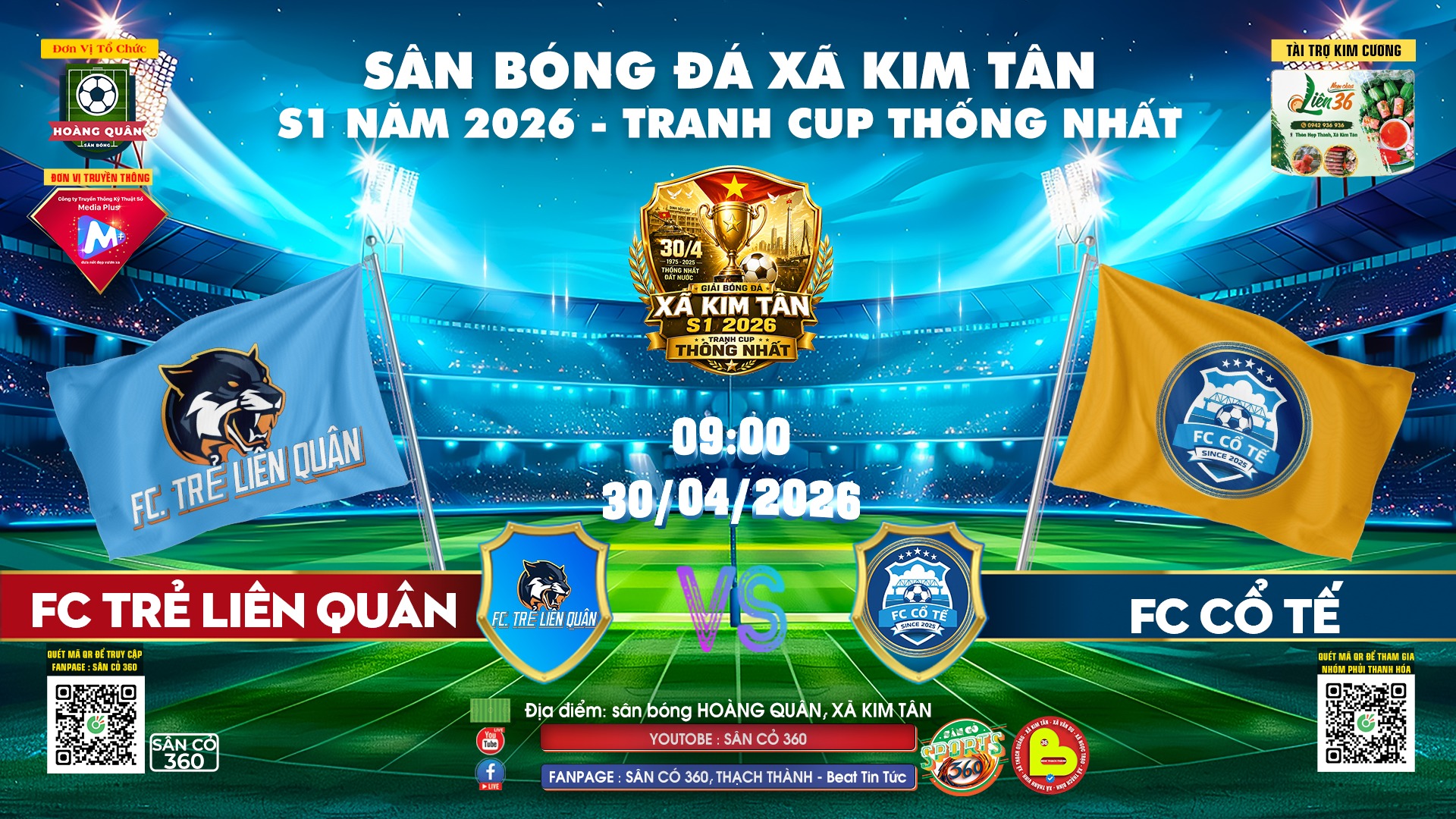 Giải Bóng Đá Xã Kim Tân S1 Năm 2026 - Tranh Cúp Thống Nhất diễn ra vào ngày đặc biệt