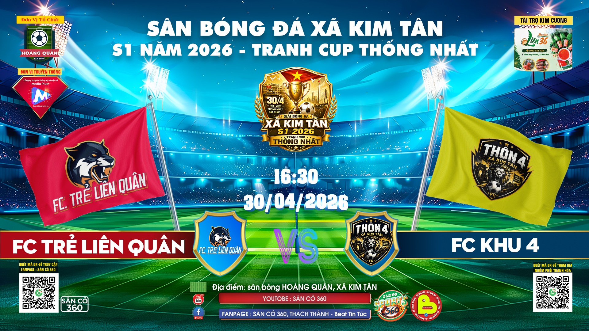 Giải Bóng Đá Xã Kim Tân S1 Năm 2026 - Tranh Cúp Thống Nhất diễn ra vào ngày đặc biệt