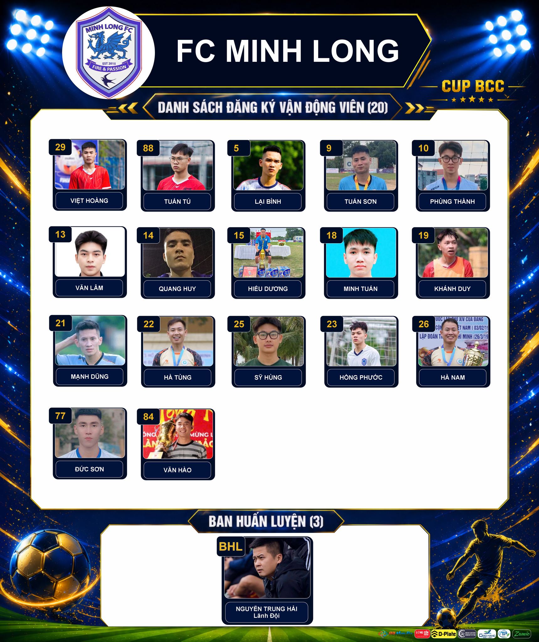 Danh sách cầu thủ của 8 đội dự Phúc Yên League Open S1 - Cúp BCC