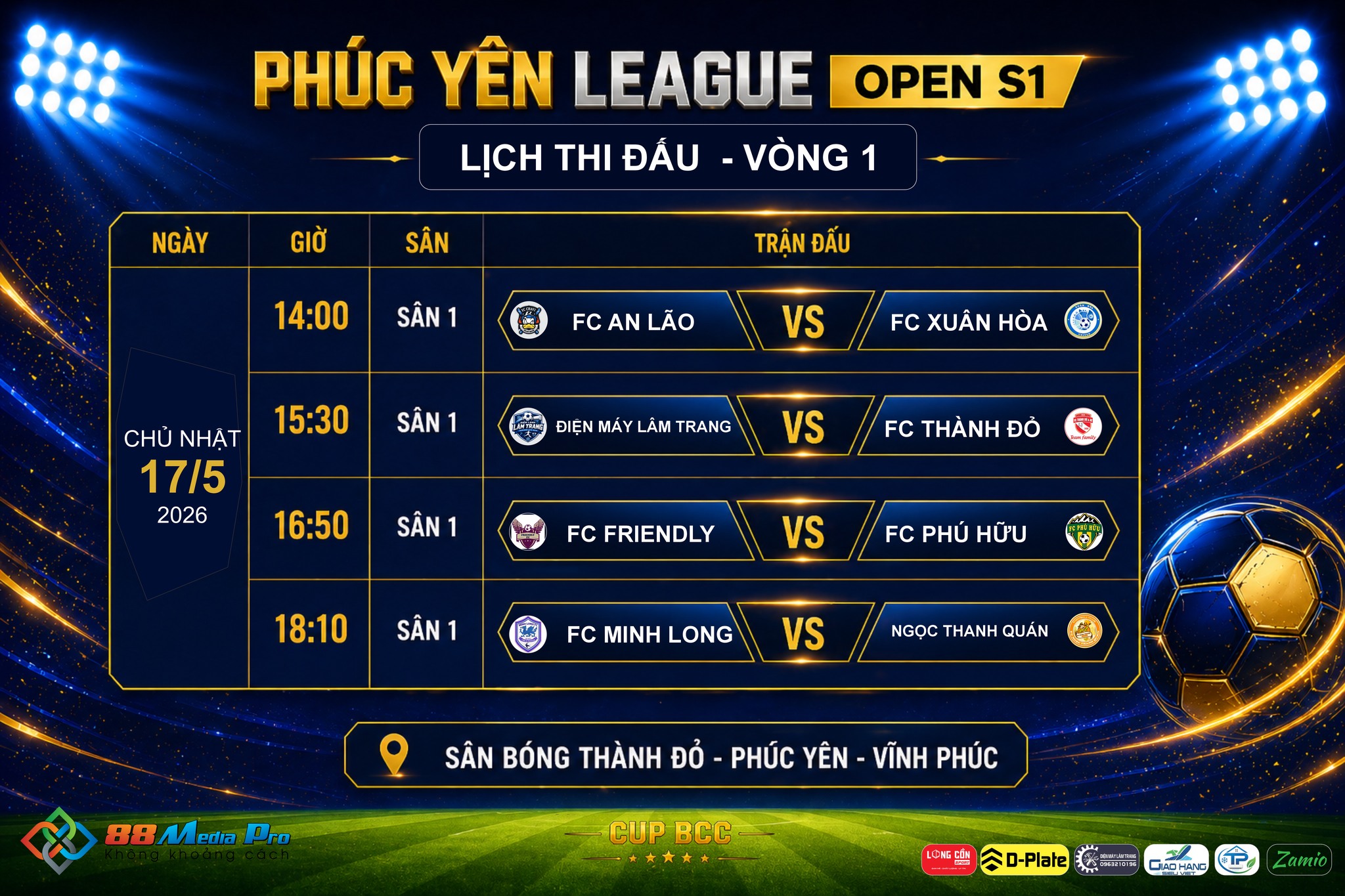 Danh sách cầu thủ của 8 đội dự Phúc Yên League Open S1 - Cúp BCC