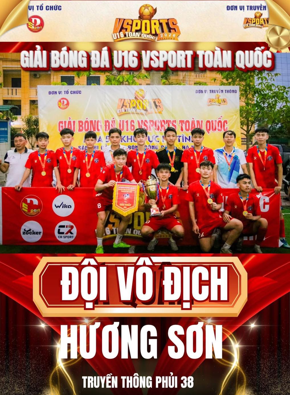 Hương Sơn vô địch giải bóng đá U16 Vsports Hà Tĩnh
