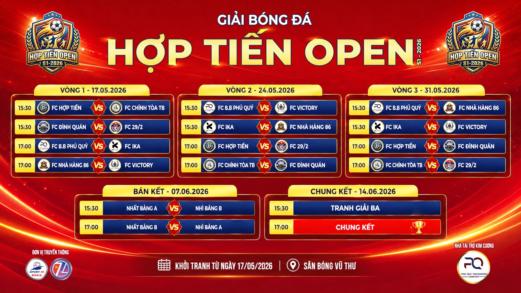 Lịch thi đấu giải bóng đá Hợp Tiến Open S1-2026 