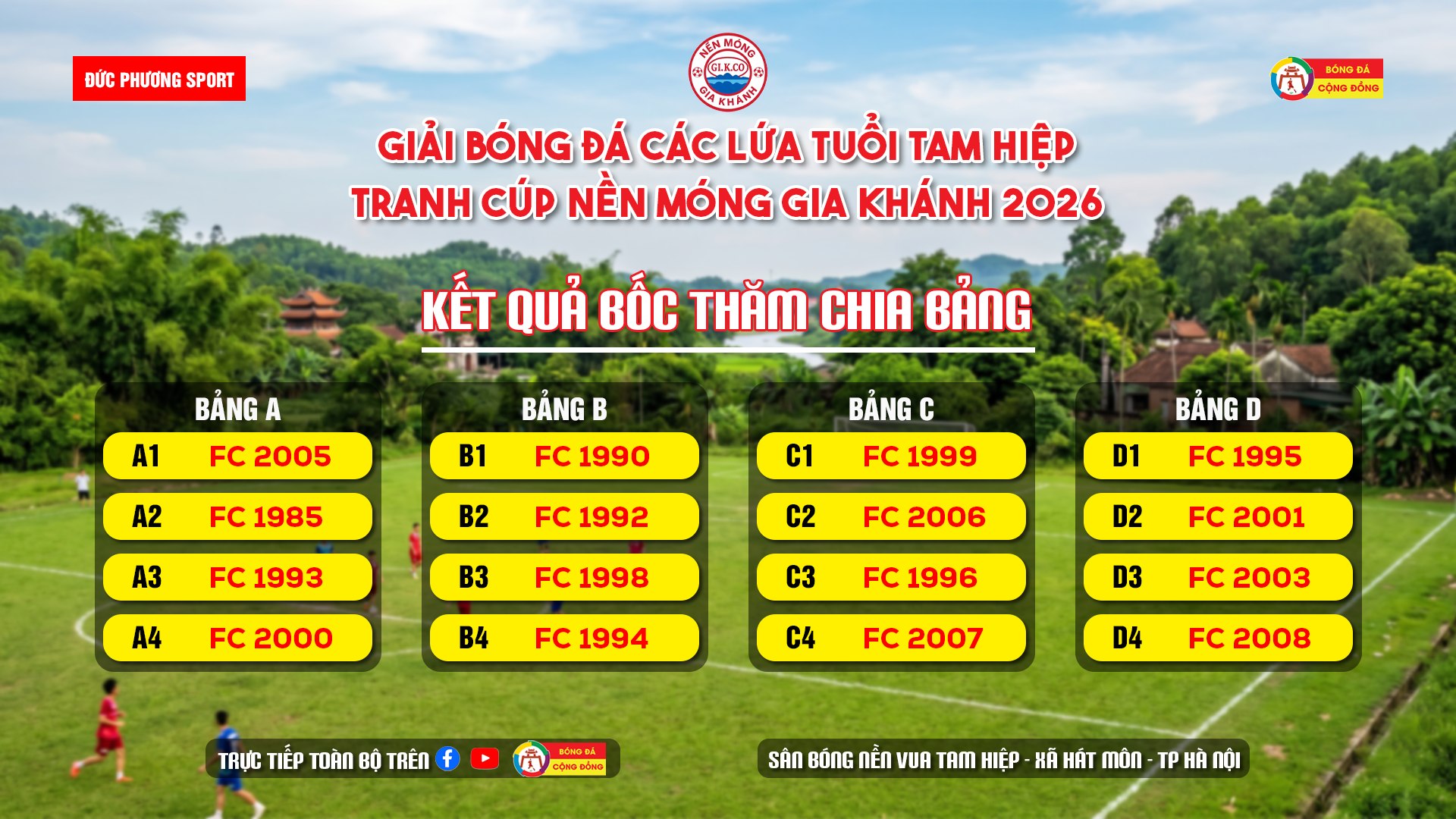 Lộ diện 4 bảng đấu giải bóng đá các lứa tuổi Tam Hiệp 2026