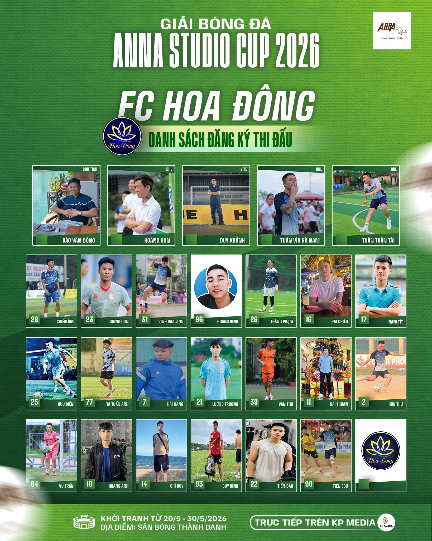 Nhận định bảng B giải bóng đá Anna Studio Cup 2026