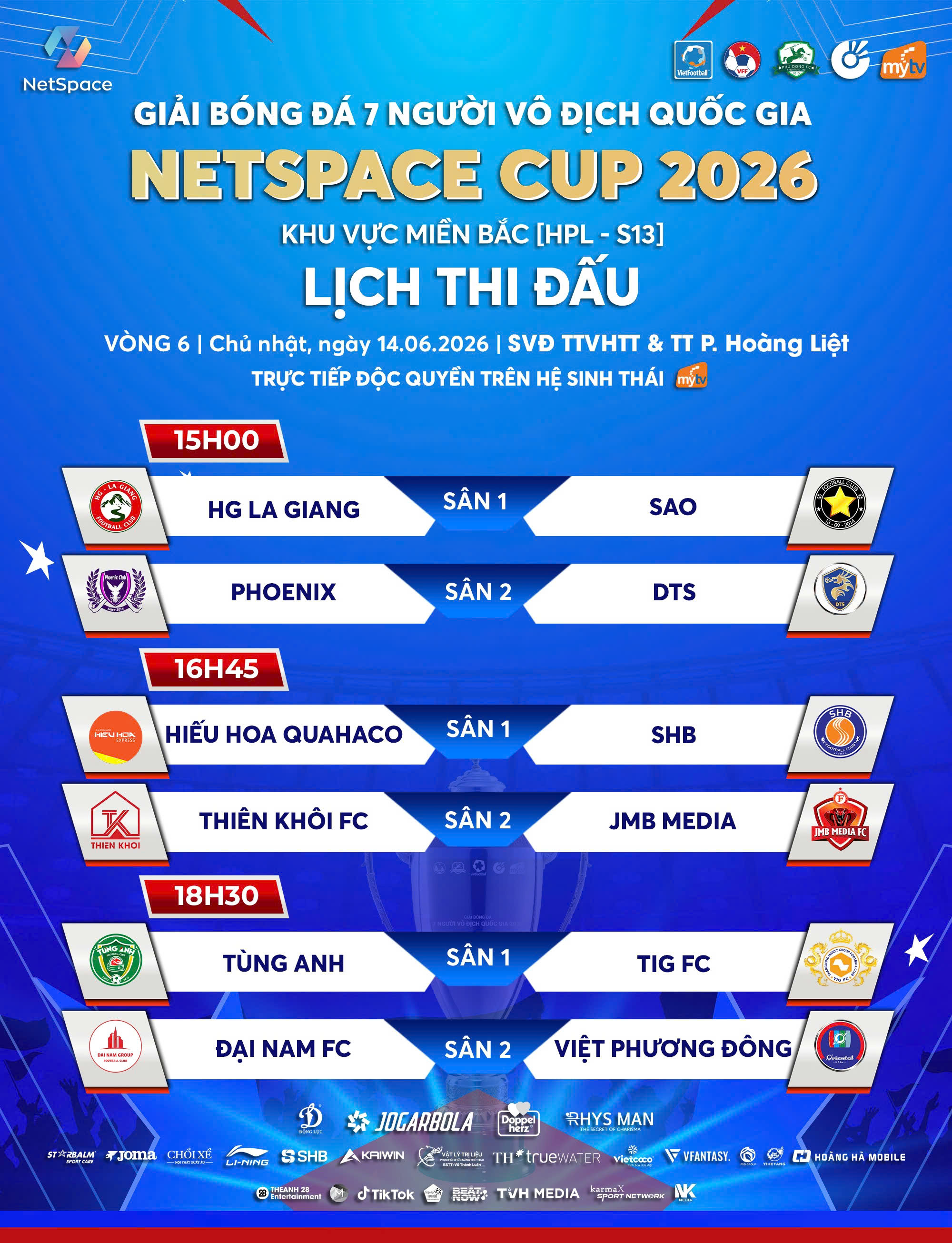 Lịch thi đấu của vòng 6 diễn ra Chủ Nhật (14.6) tới