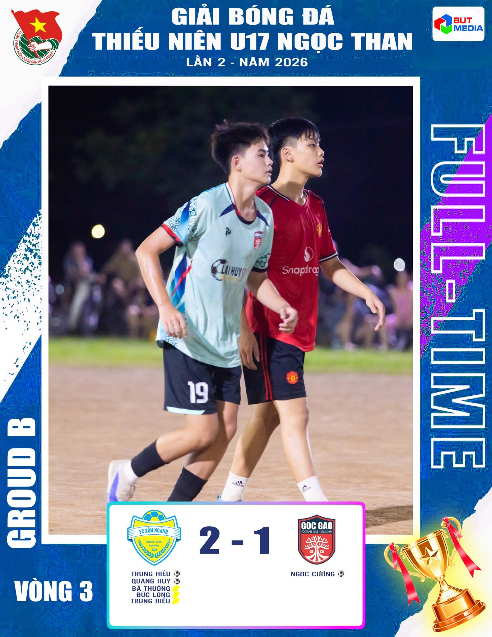 Kết quả loạt trận thứ 3 bảng B giải bóng đá thiếu niên U17 Ngọc Than lần 2