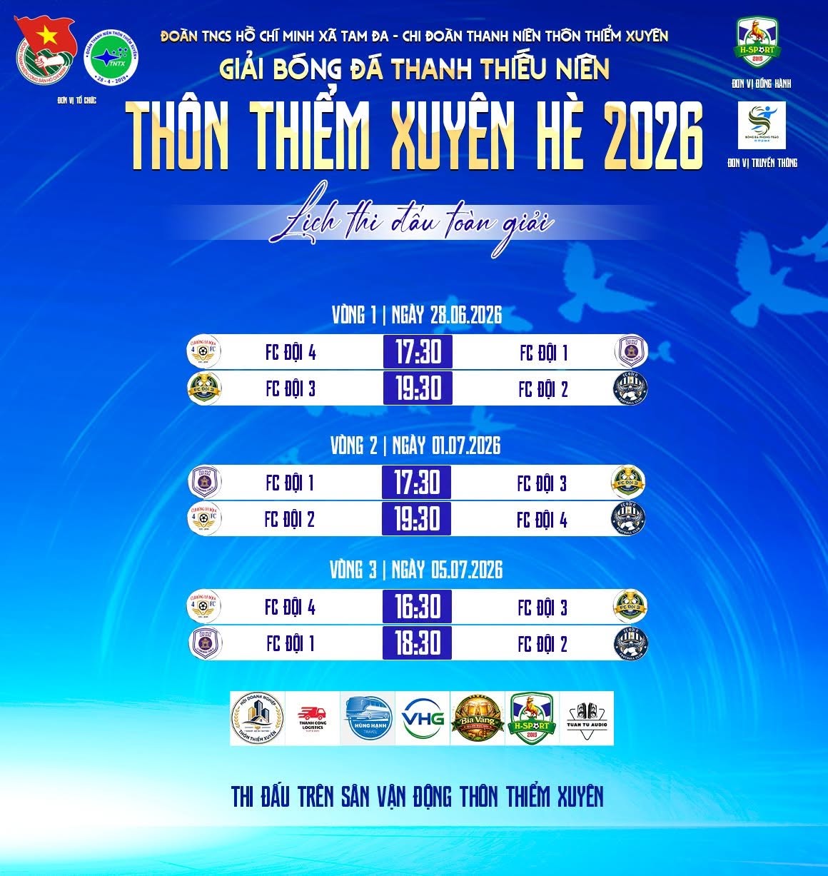 Lịch thi đấu giải bóng đá thanh thiếu niên thôn Thiểm Xuyên hè 2026