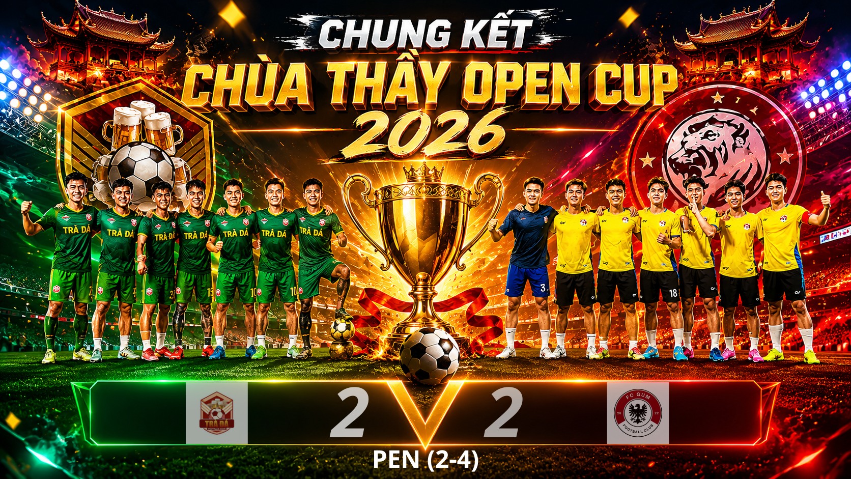 Nhà vô địch Chùa Thầy Pen Cup S1 2026 gọi tên FC Gum